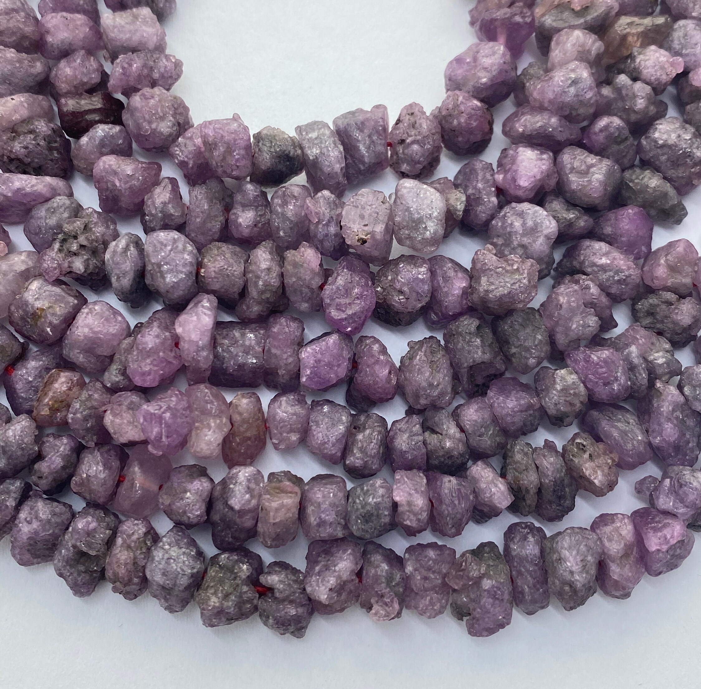 Rough Ruby Gemstone Nuggets. 10” Strand Of 7-10mm Ruby Nuggets. July Birthstone.