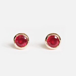 14k Rose Gold Ruby Stud Earrings, July Birthstone Jewelry, Minimal Bezel Set Studs, Red Gemstone Earrings, Ruby Gift
