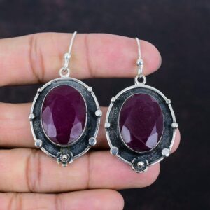 Faceted Kashmir Ruby Earrings: Handmade 925 Sterling Silver Dangle Jewelry