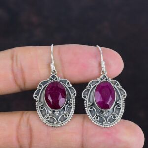 Faceted Kashmir Ruby Earrings: Vintage 925 Sterling Silver Jewelry