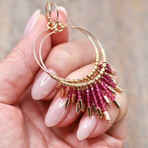 Ruby Gemstone Hoop Earrings: 14KT Gold Filled July Birthstone