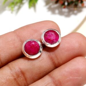 Genuine Ruby Stud Earrings: 925 Sterling Silver Jewelry