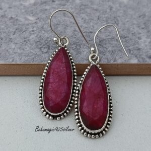 Handmade Ruby Earrings: 925 Sterling Silver Gemstone Jewelry