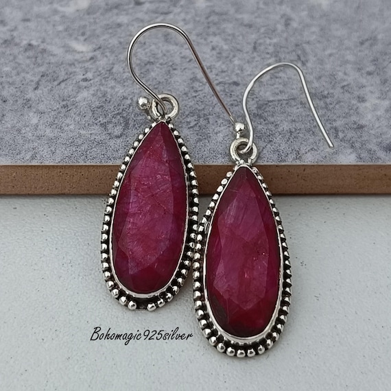 Handmade Ruby Earrings: 925 Sterling Silver Gemstone Jewelry