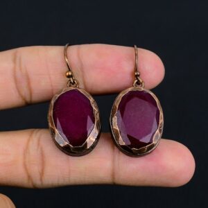 Handmade Kashmir Ruby Earrings: Electroformed Copper Gemstone Jewelry