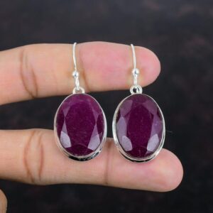 Handmade Kashmir Ruby Earrings: Faceted 925 Sterling Silver Drop Earrings