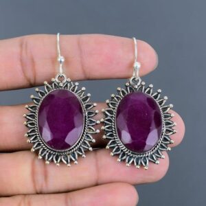 Handmade Kashmir Ruby Earrings: Sterling Silver Dangle Jewelry