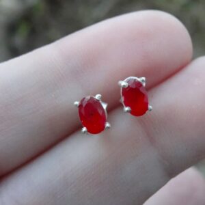 Handmade Sterling Silver Natural Ruby Stud Earrings, 6x4mm