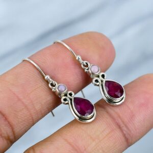 Kashmir Ruby Teardrop Earrings: Sterling Silver Bohemian Jewelry