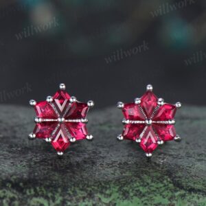 Kite Cut Red Ruby Earrings White Gold Gold Unique Snow Drop Earrings Women Anniversary Gift Jewelry