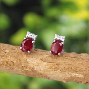 Ruby Minimalist Stud Earrings, Ruby Earring, Statement Ruby Stud, Art Deco Ruby Studs/ gift for her Ruby stud-July Birthstone Ruby Earrings-