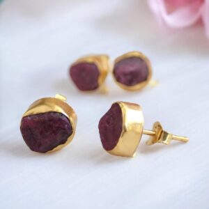 Raw Ruby Earrings, Natural Ruby Studs Earrings, Ruby Earrings, Ruby Jewelry, July Birthstone Gift, Red Gemstone Post Earrings, Gift For Mom