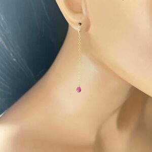 Red Ruby 14k Gold Filled Earrings: Long Dangle Gemstone Chains