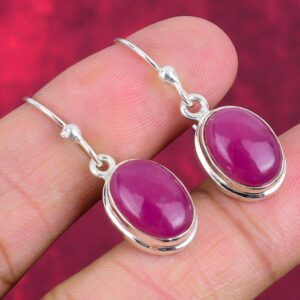 Red Ruby 925 Sterling Silver Earrings Gemstone Faceted Hook Earring Designer Earrings Oval Shape Jewelry Handmade Earrings Gift Anniversary