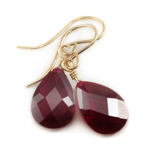 Red Ruby Cubic Zirconia Earrings Faceted Teardrop Aaa Cz Sterling Silver Or 14k Solid Gold Or Filled Deep Crimson Pear Simple Dainty Drop