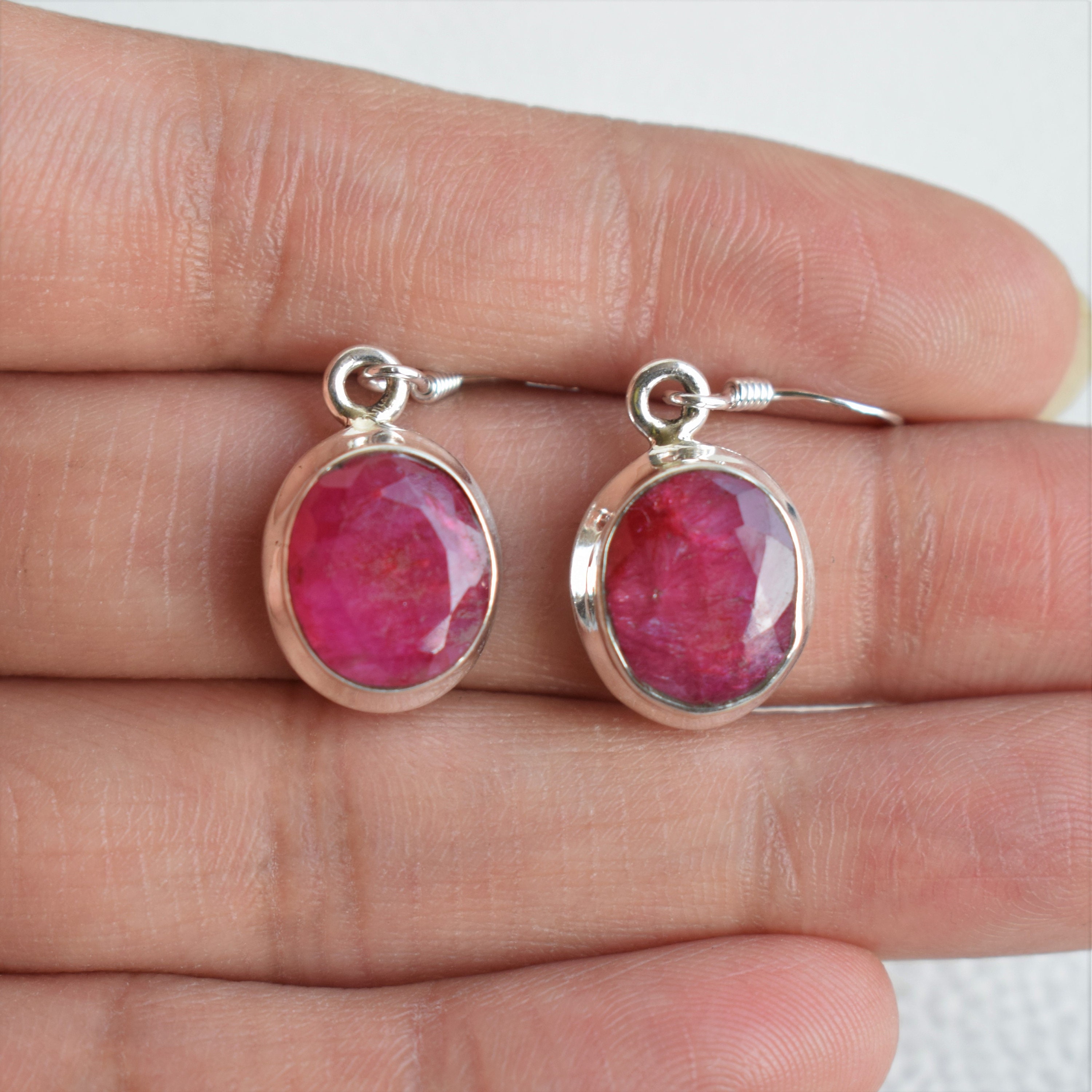 Red Ruby Earrings-handmade Silver Earrings-925 Sterling Silver Earrings-oval Ruby Earrings-gift For Her-dangle & Drop Earrings