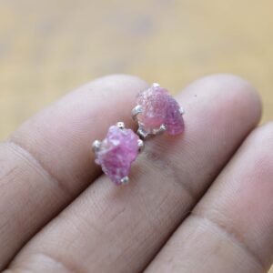 Rough Red Ruby Stud Earrings: Handmade 925 Sterling Silver