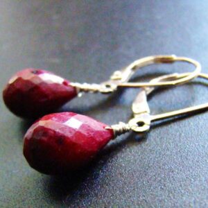 Sterling Silver Ruby Dangle Earrings: Indian Gemstone July Birthstone