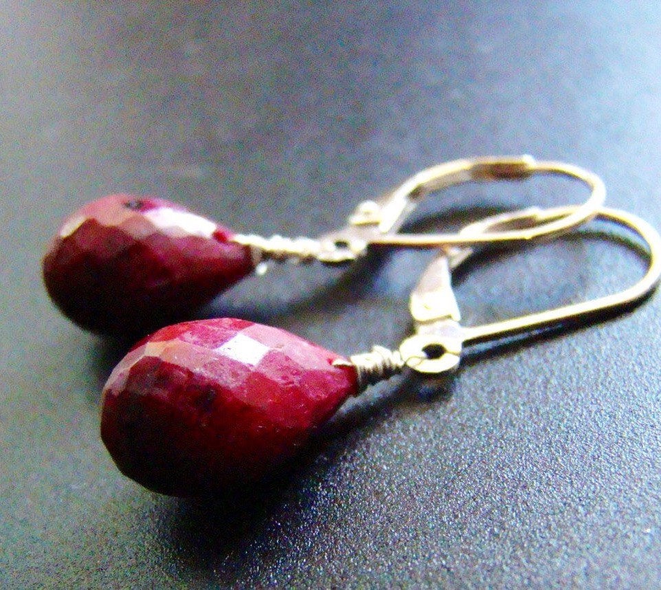 Sterling Silver Ruby Dangle Earrings: Indian Gemstone July Birthstone