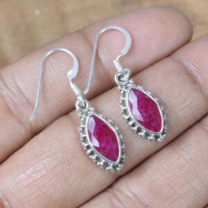 Ruby Sterling Silver Hook Earrings, July Birthstone, Designer Gemstone
