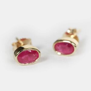 Ruby Stud Earrings, 14k Yellow Gold Oval Gemstone Jewelry, July Birthstone Earrings, Solid Gold Minimalist Earrings Gift For Her