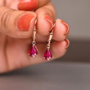 Ruby Teardrop Earrings, 925 Sterling Silver, Gold Plated