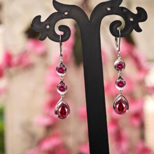 Ruby Wedding Earrings For Women 925 Silver Ruby Gemstone Long Earrings Teardrop Multi Gemstone Earrings Pear Shape Ruby Red Gemstone Earring