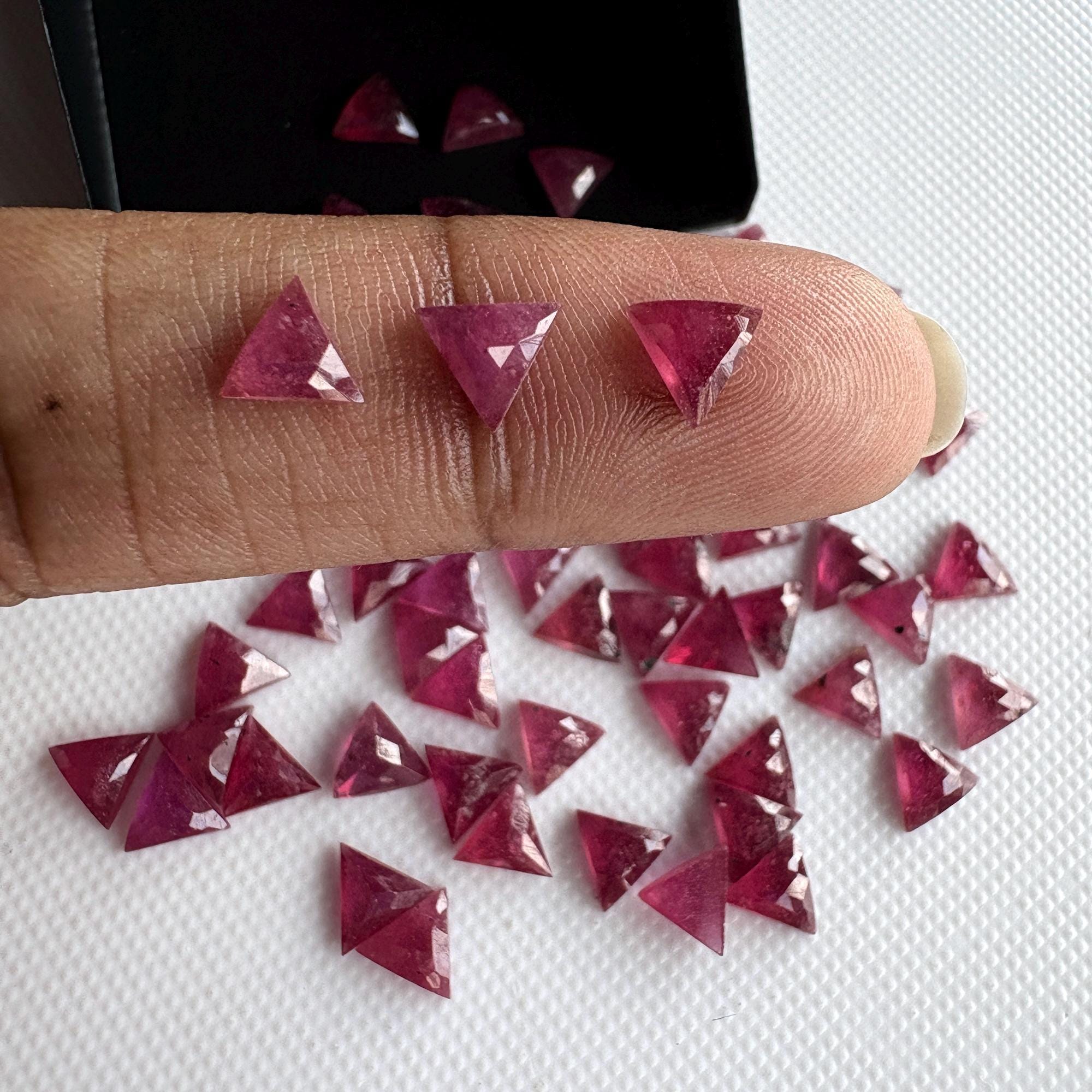 10 Pieces Natural Ruby Triangle Faceted Rose Cut Gemstone Flat Back Cabochon 5mm Size, Gds2284/3