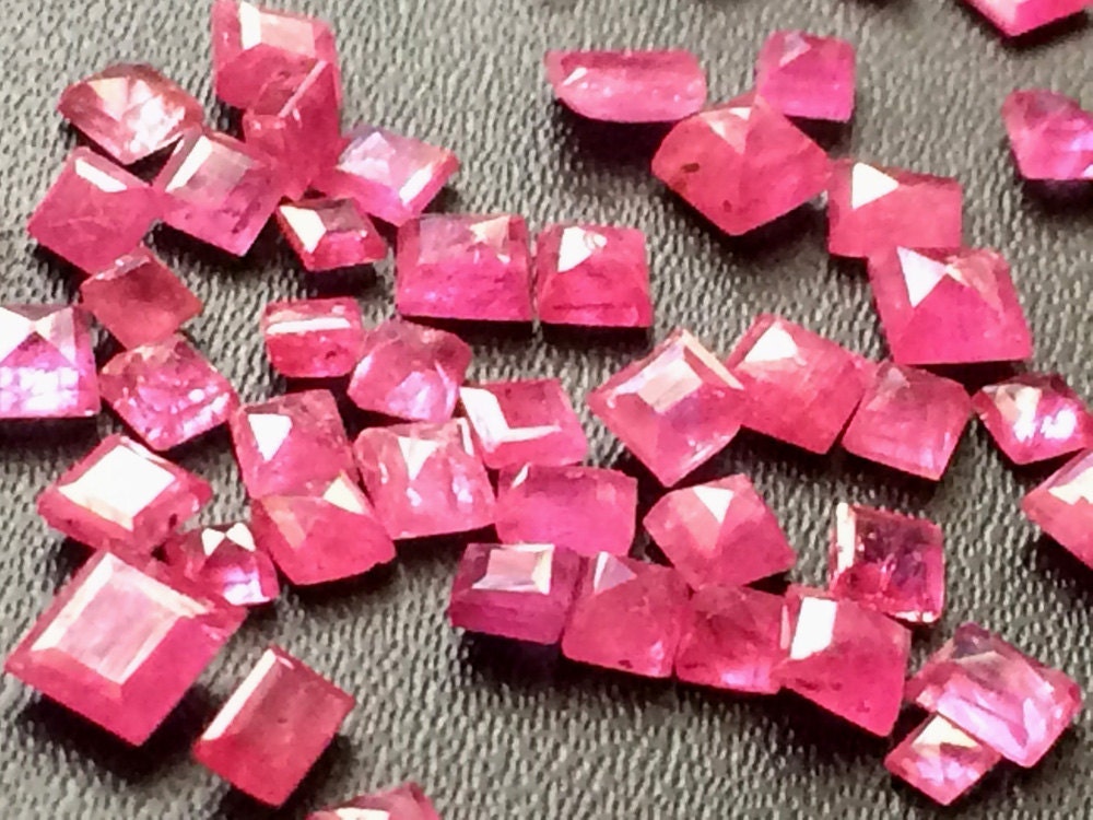 2-4mm Ruby Princess Cut Stones, Natural Loose Ruby Square Gems, Faceted Ruby Square, Ruby Square For Jewelry (1ct To 10ct Options) - Pgpa156