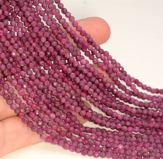 3mm Genuine Ruby Gemstone Red Micro Faceted Round Loose Beads 15.5 Inch Full Strand Bulk Lot 1,2,6,12 And 50 (80006887-344)