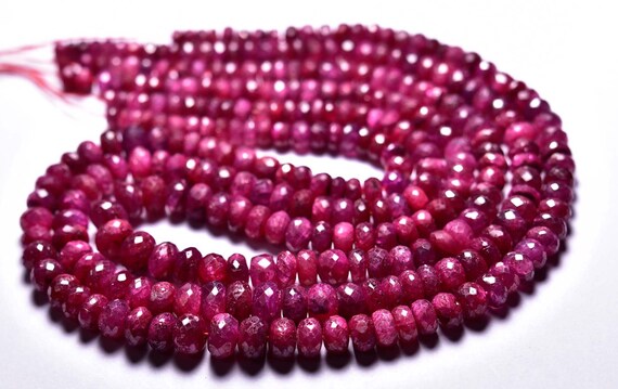 6.50 Inches,natural Beautiful Pink Ruby Faceted Rondelles,micro Cut Shaded Natural Ruby,size Is 4.50-7mm #838