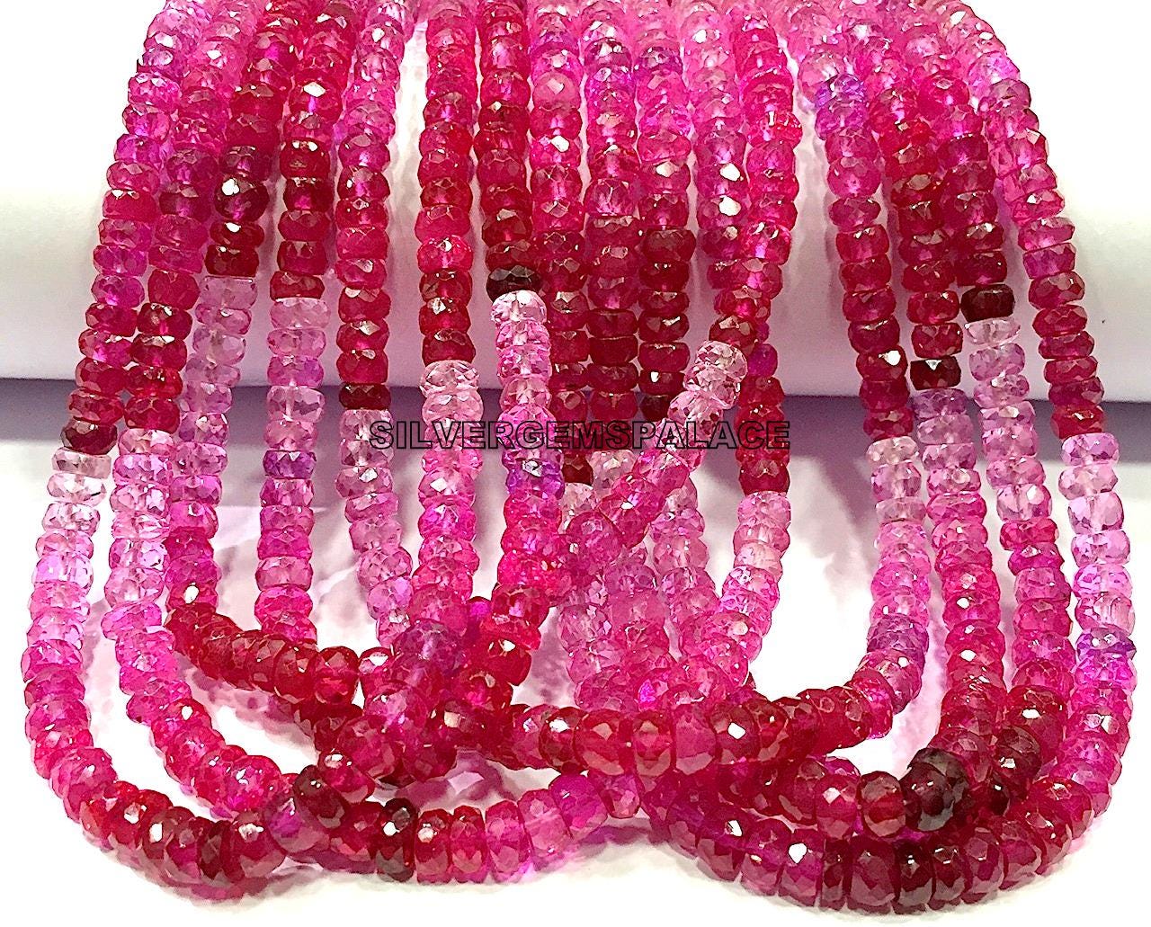 Aaa+ Natural Ruby Shaded Rondelle Beads Faceted Ruby Beads Strand Ruby Gemstone Beads 4-5.mm Ruby Beads String Shaded Ruby Beads 1 Strand.