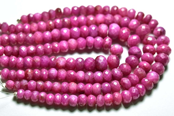 Big Pink Ruby Rondelle Bead Strand -7.5 Inches - Beautiful Natural Faceted Ruby Rondelles - Size Is 6-8 Mm #1232