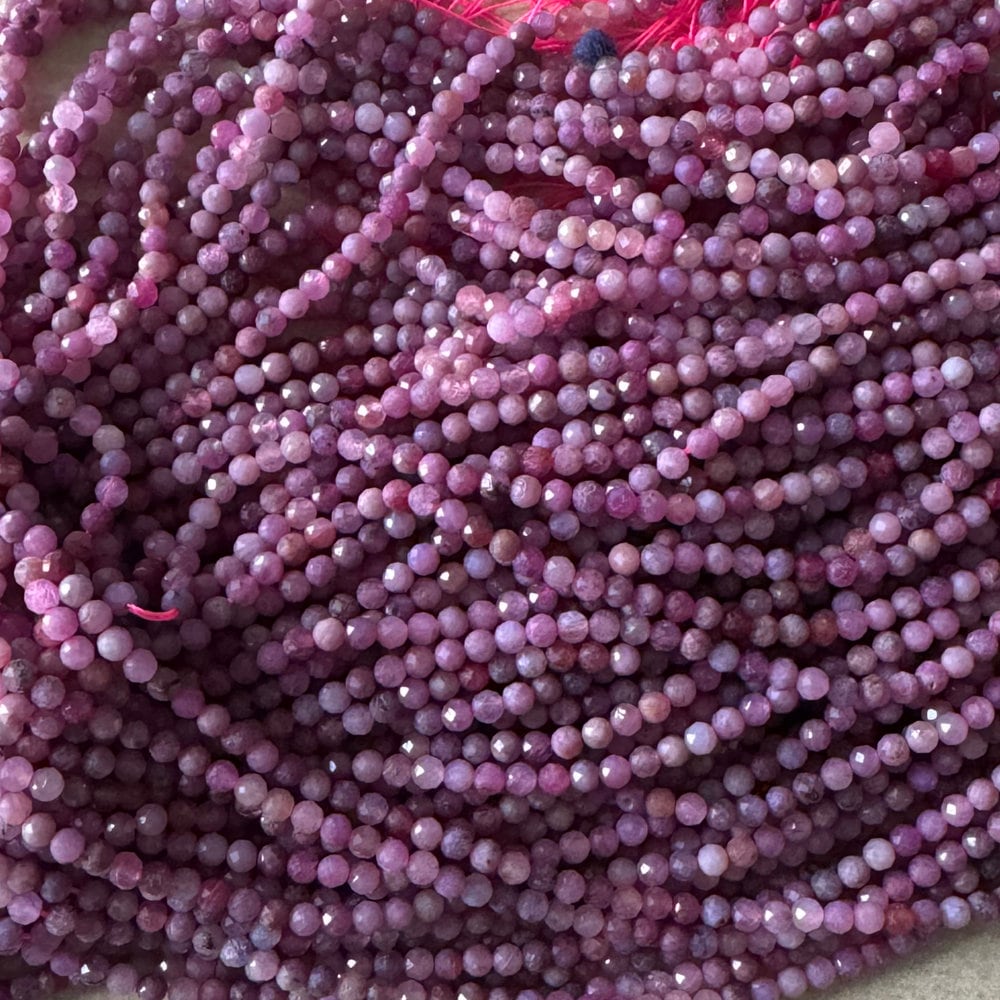Natural Genuine Faceted Pink Red Ruby Round Beads 15.5" Strand 3mm 4mm