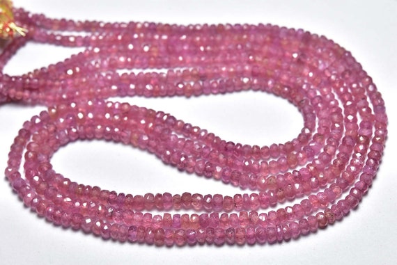 Pink Ruby Rondelle Beads -14 Inches - Natural Super Quality Micro Cut Ruby Faceted Rondelle Strand - Size Is 3.5 - 4.5 Mm #632