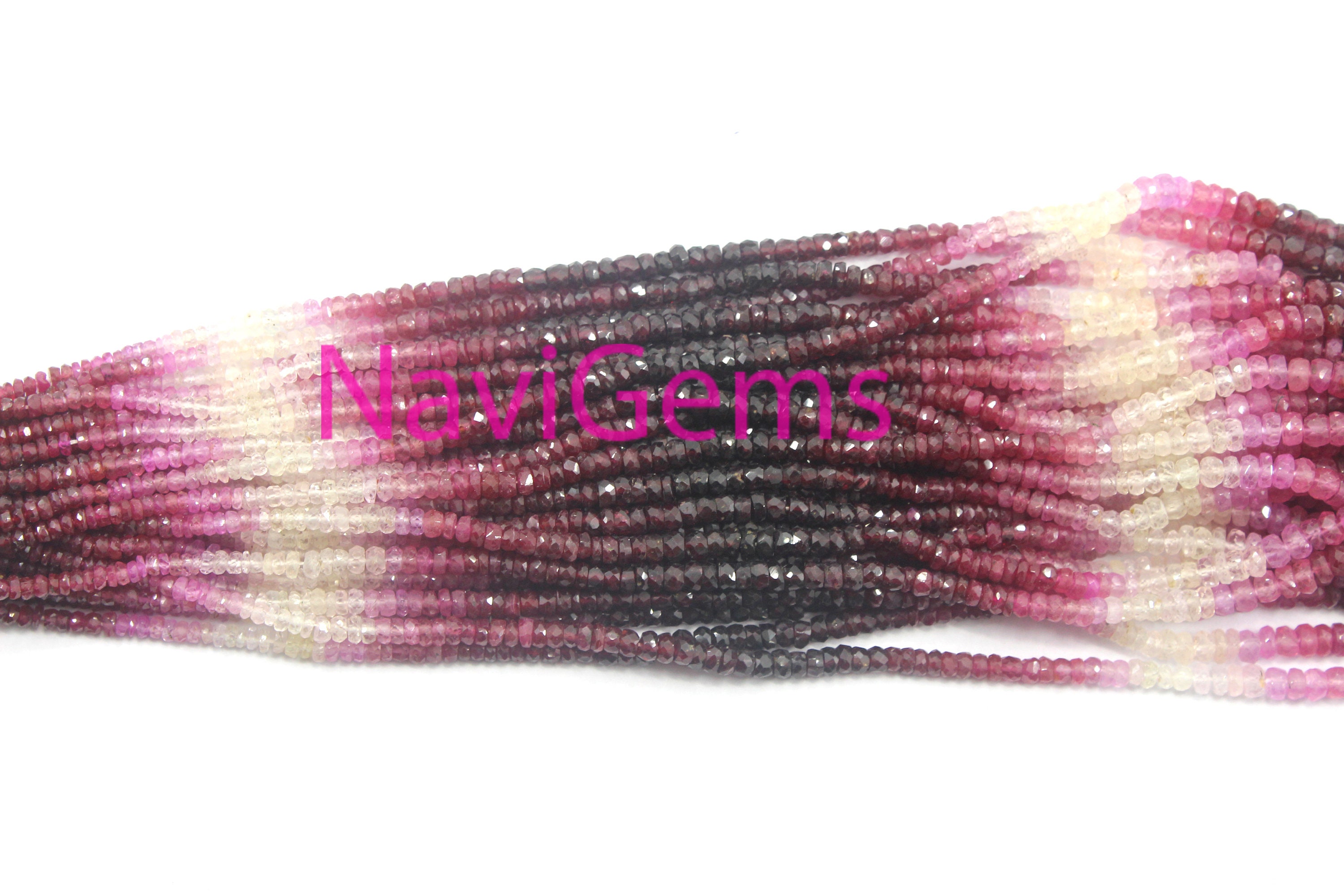 Faceted Red Ruby Rondelle Beads: 3-4mm Ombre Gemstone Strand