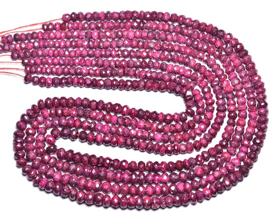 Ruby Rondelle Beads -15 Inches -natural Beautiful Mystic Ruby Faceted Micro Cut Shaded Rondelle - Size Is 4.5 - 5 Mm #466