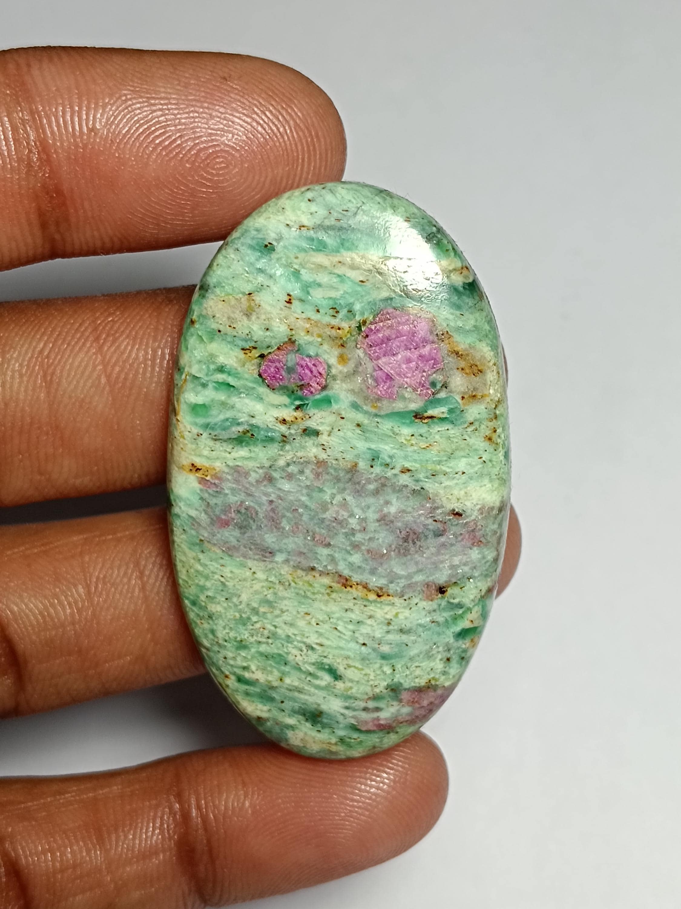 Ruby Fuchsite Cabochon: Loose Gemstone For Jewelry Making 83cts, 47 X 28 Mm
