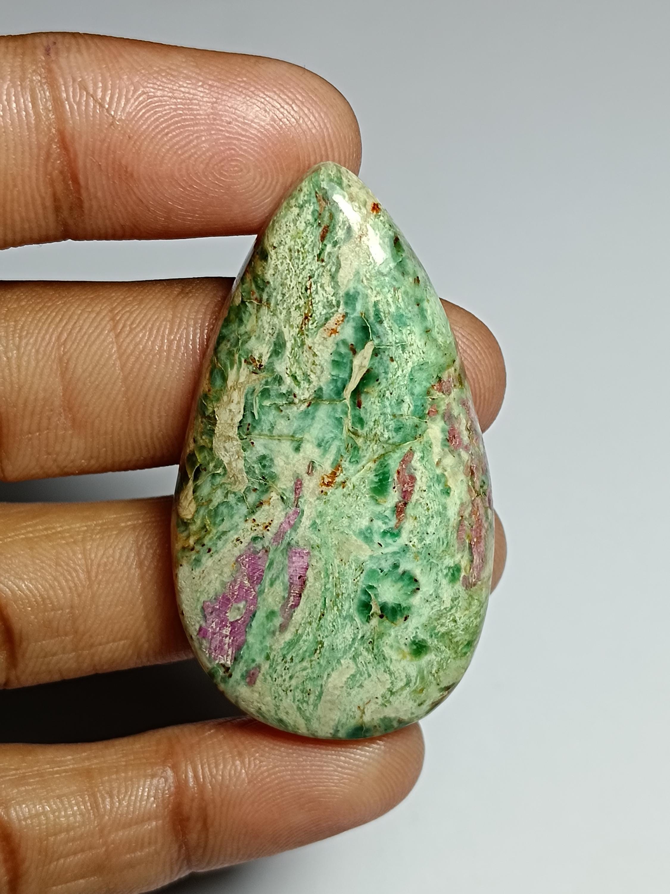 Ruby Fuchsite Cabochon: Loose Gemstone For Jewelry Making 91cts, 49 X 27 Mm