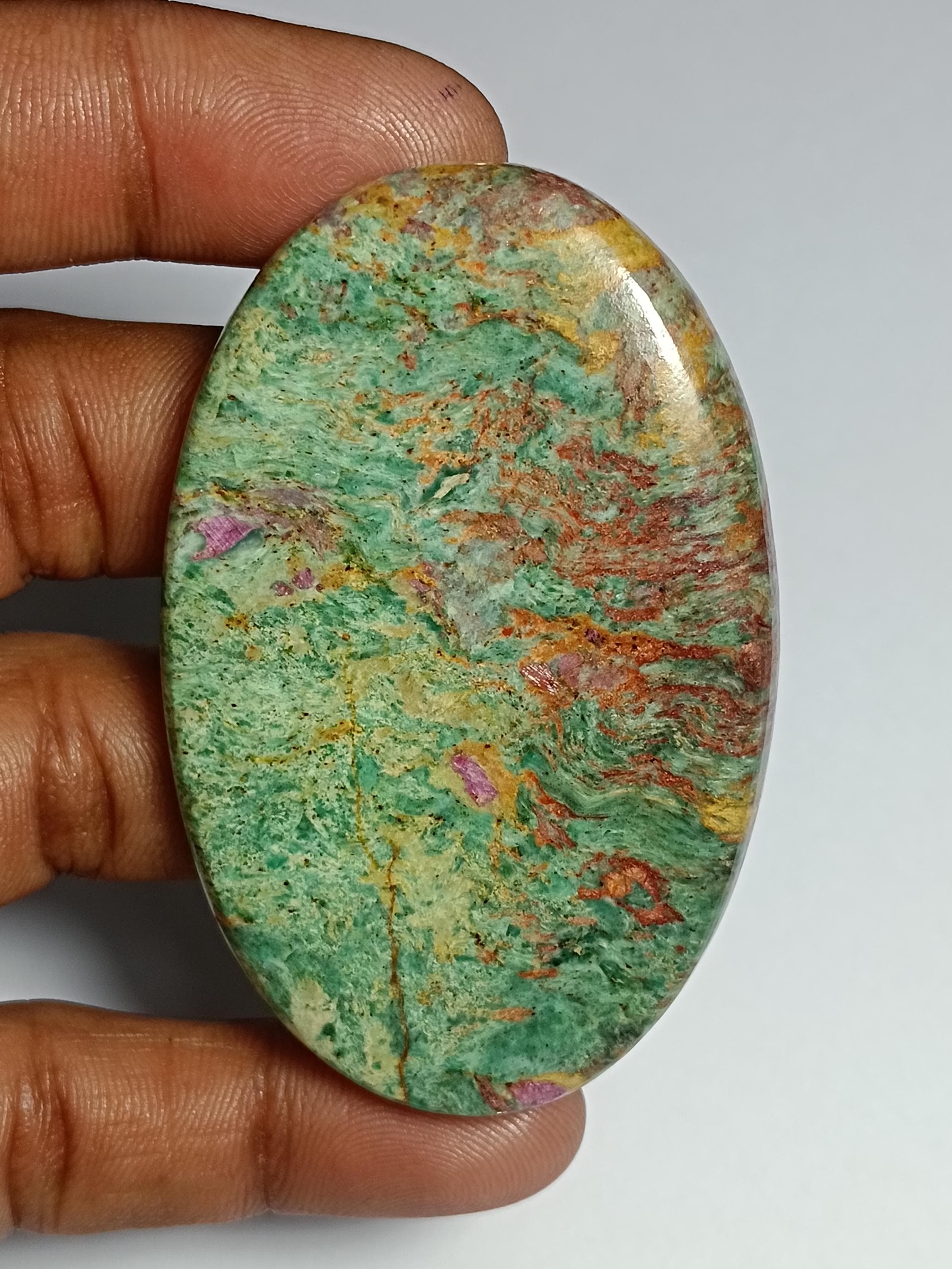 Ruby Fuchsite Cabochon: Loose Gemstone For Jewelry Making (64 X 41 Mm, 197cts)