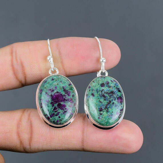 Ruby Fuchsite Earrings: Handmade 925 Sterling Silver Gemstone Jewelry