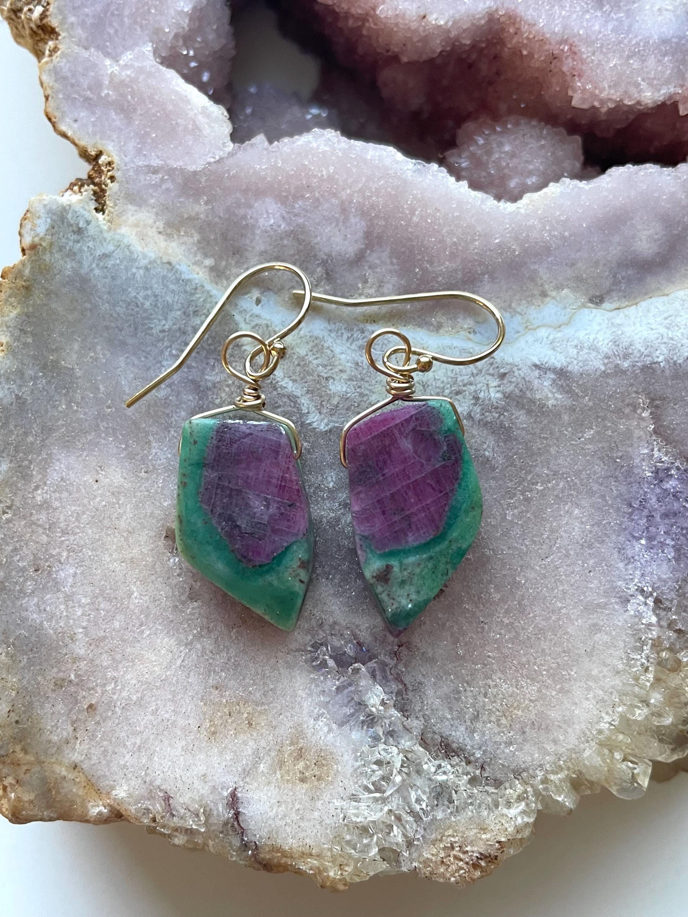 Ruby Fuchsite Earrings, Statement Earrings, Crystal Earrings, Drop Earrings, Gold Earrings, Boho Earrings, Gift For Women