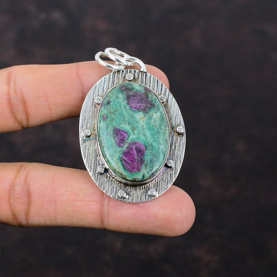 Handmade Ruby Fuchsite 925 Sterling Silver Pendant: Gemstone Jewelry