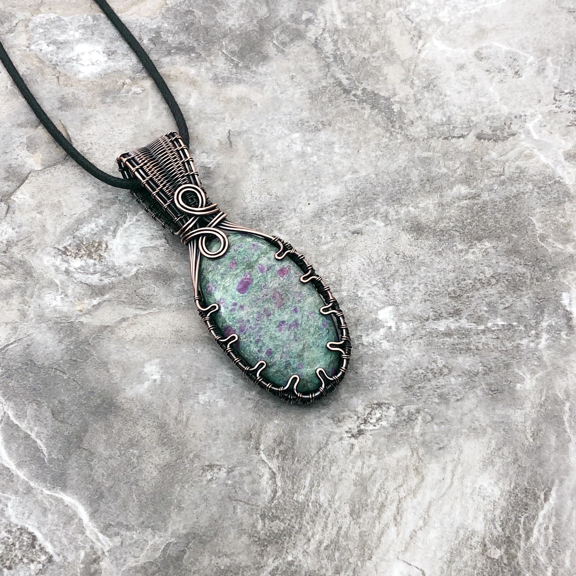 Handmade Ruby Fuchsite Pendant: Copper Wire Wrapped Jewelry - Usa Made          0327