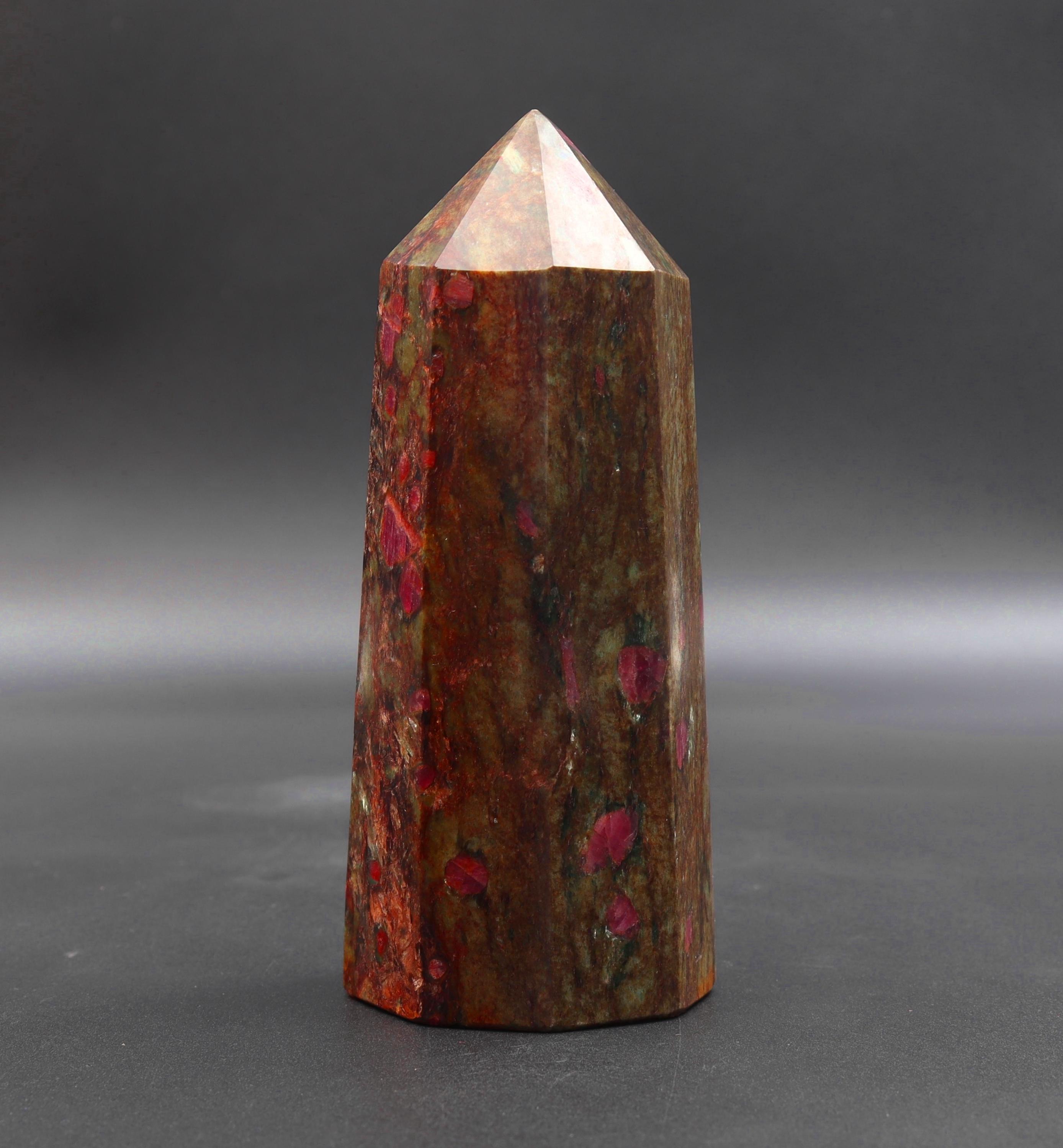 Ruby Fuchsite Crystal Tower: 8-faceted Obelisk, Healing Gemstone