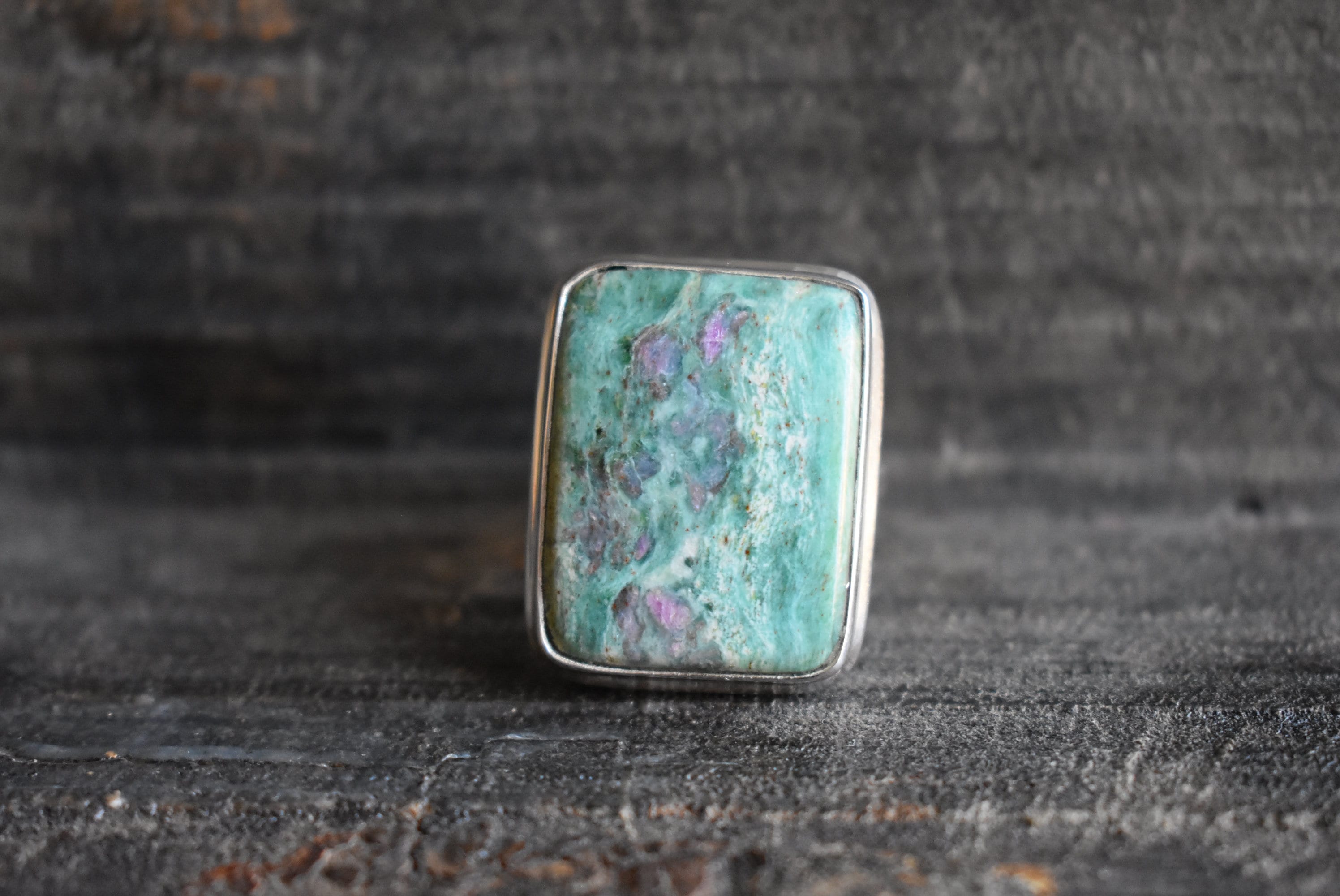 Aaa Ruby Fuchsite 925 Silver Ring, Square Gemstone