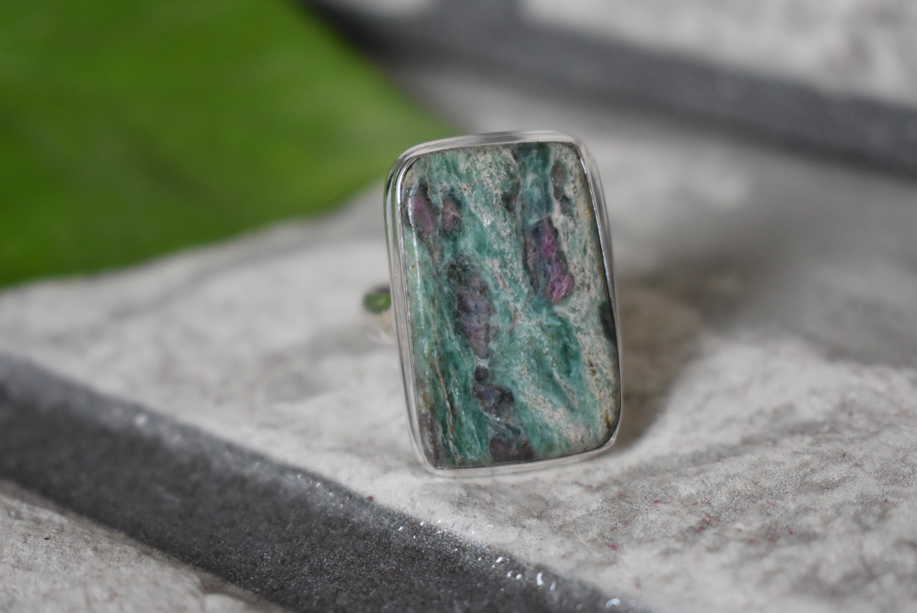 Handmade 925 Silver Natural Ruby Fuchsite Ring, Women's Design