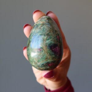 Ruby Fuchsite Egg Forest Green Red Natural Gemstone Fairytale Crystal
