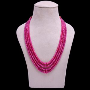 AAA+ Johnson Ruby Smooth Beads Necklace for Her | Natural Ruby Precious Gemstone Hand Cut Rondelle | Gemstone Long 4 Lines Layering Necklace