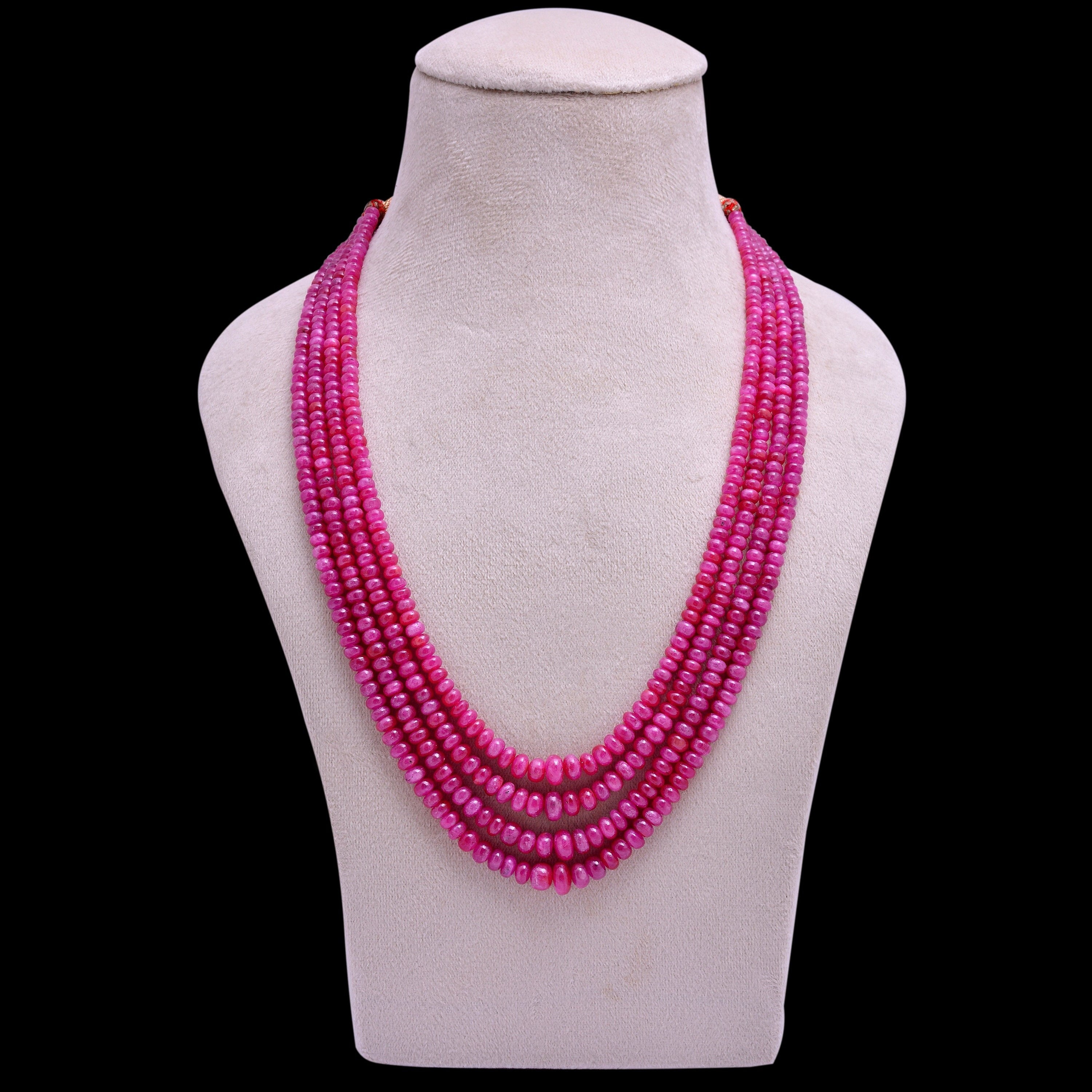 Aaa+ Johnson Ruby Smooth Beads Necklace For Her | Natural Ruby Precious Gemstone Hand Cut Rondelle | Gemstone Long 4 Lines Layering Necklace
